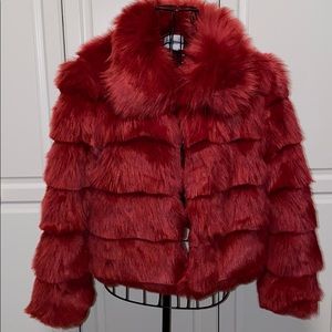 Gorgeous Red Faux Fur Coat! Worn one time!